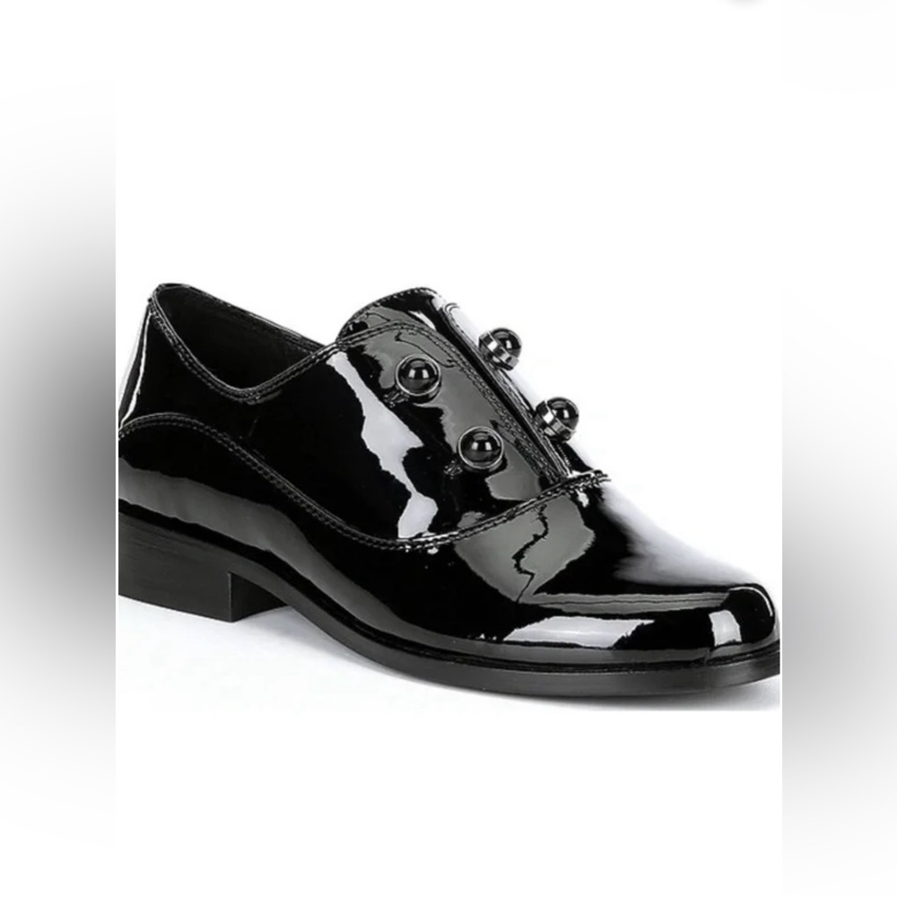 Alex Marie Plyndon Two Patent Pearl Detail Slip-On Loafers in Black Size 9